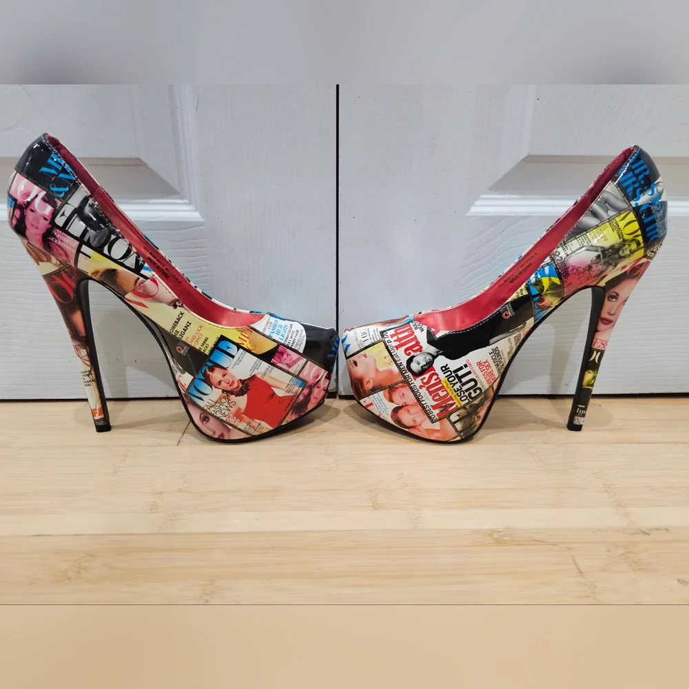 Unique Liliana Magazine Vogue Multi Color Print Platform High Heels Pumps Shoe 9 - Picture 10 of 11